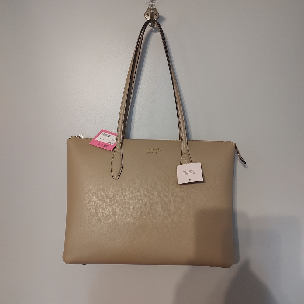 SOLD! Kate Spade NWT All Day Large Zip Top Tote Beige Leather Laptop Bag